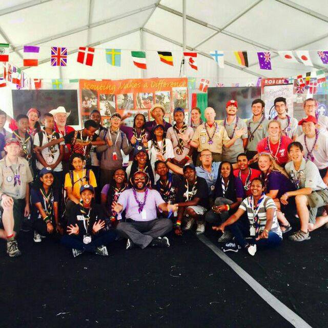 Saron Gebre at the 2017 National Jamboree, accompanied by a group of international scout representatives.
